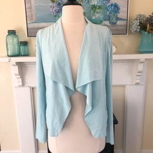 Bagatelle Faux Suede Drape Front Cropped  Jacket Blue Small NWT